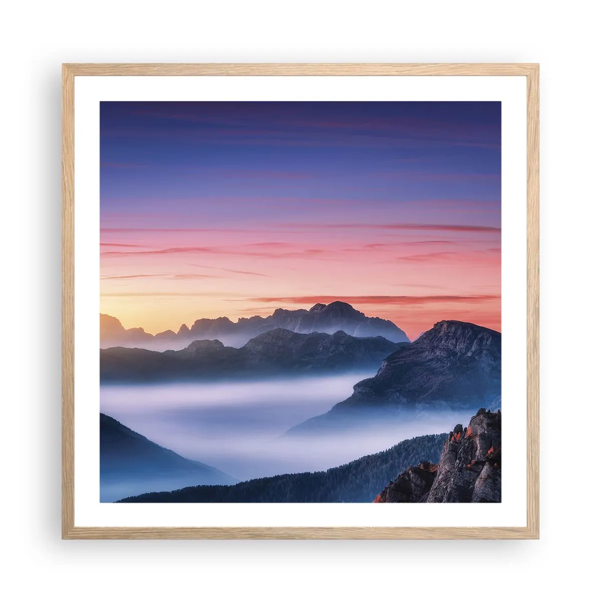 Póster en marco roble claro - Sobre los valles - 60x60 cm