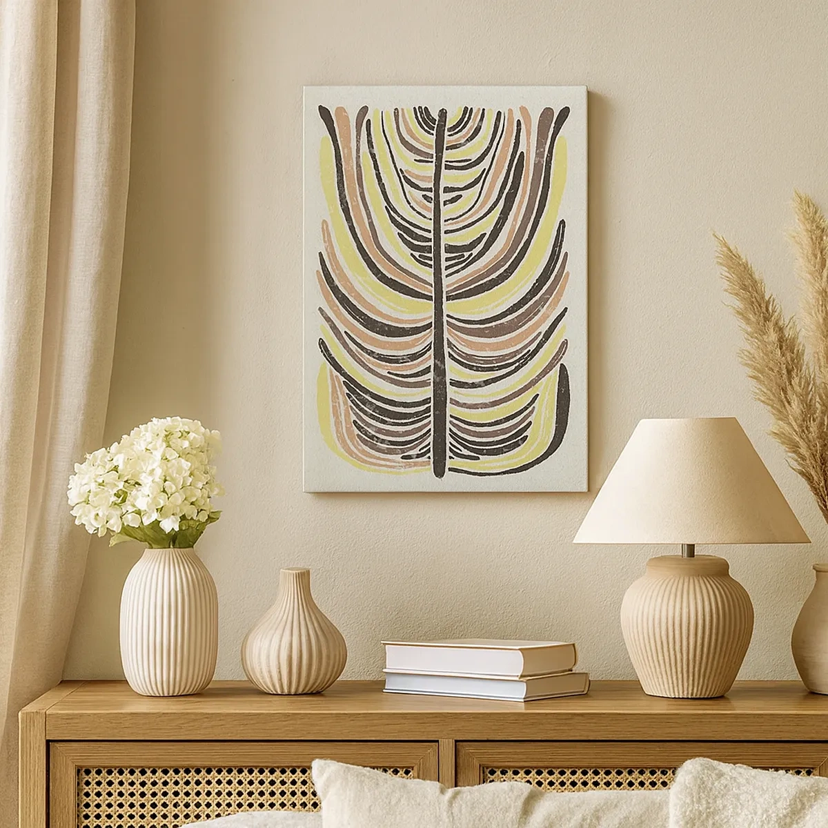 Cuadro sobre lienzo - Impresión de Imagen - Motivo abstracto de hojas en tonos tierra - 50x70cm - Abstracción vibrante - Decoración de pared moderna para salón y dormitorio ARTTOR