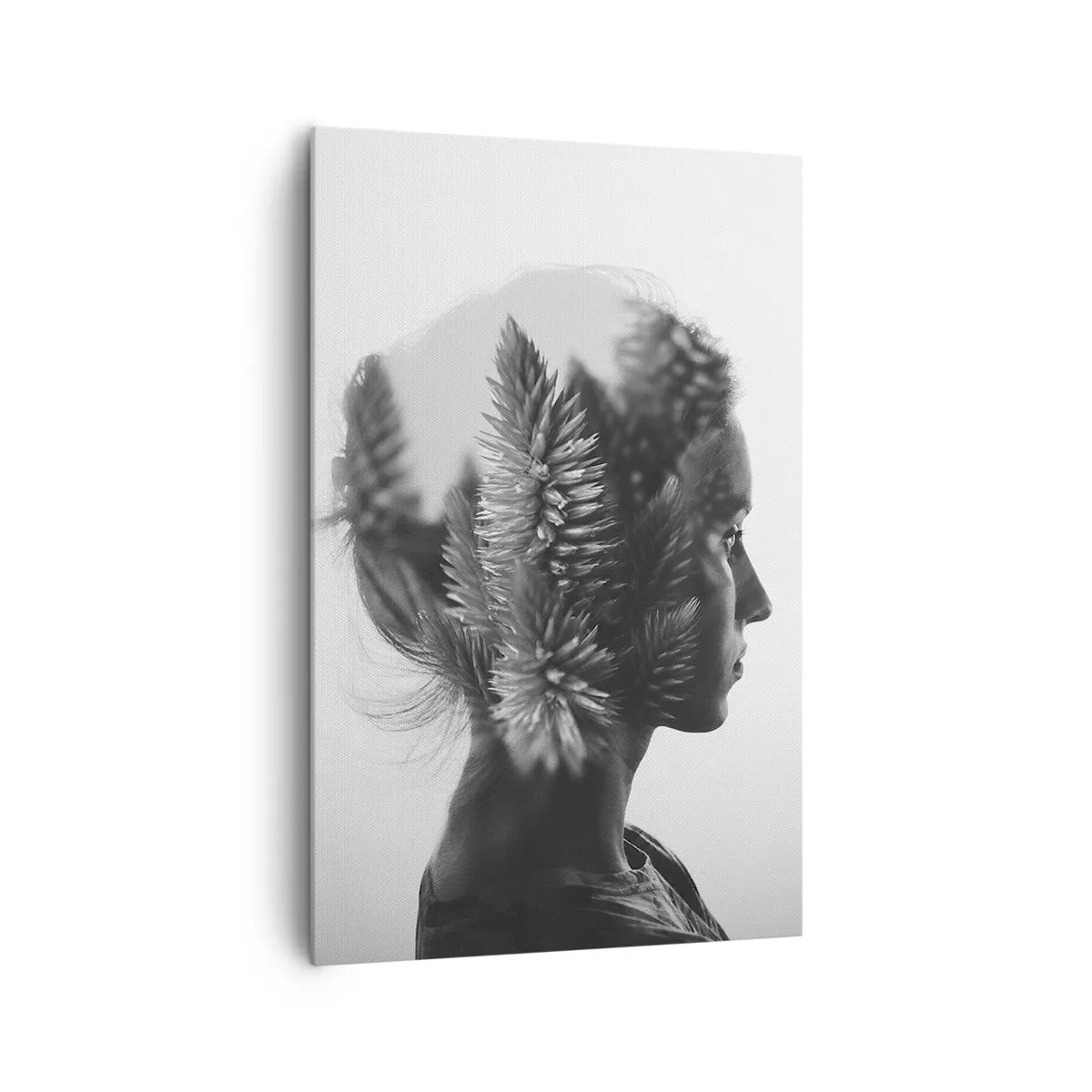 Cuadro sobre lienzo - Impresión de Imagen - Un retrato sutil con elementos de la naturaleza. - 80x120cm - La dama del bosque de pinos - Decoración de pared moderna para salón y dormitorio ARTTOR