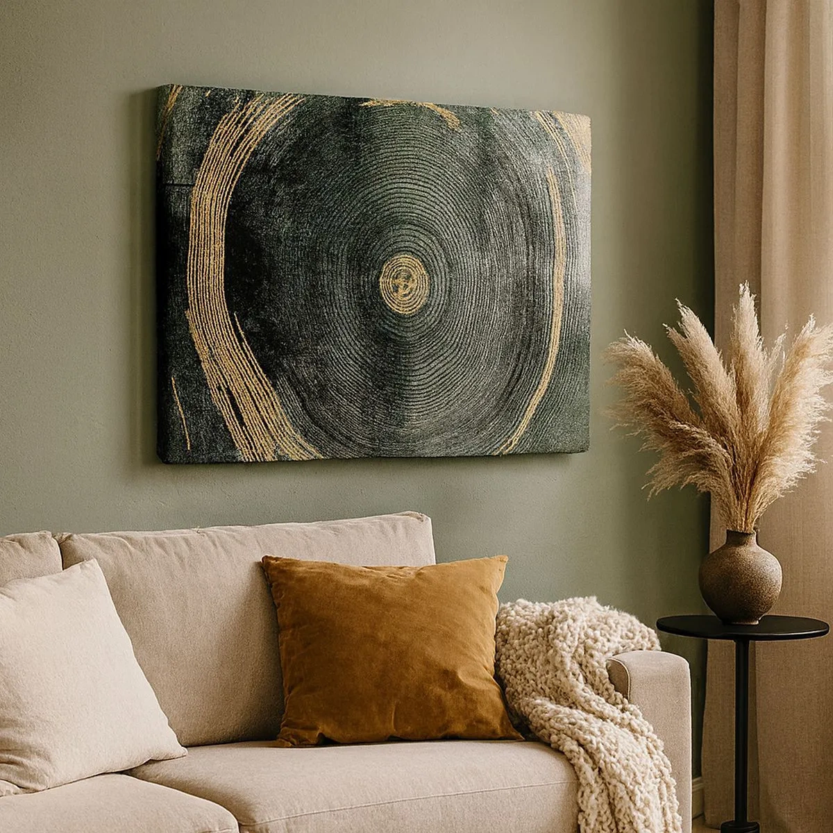 Cuadro sobre lienzo - Impresión de Imagen - Círculos concéntricos con acentos dorados. - 70x50cm - Cambio y perpetuidad - Decoración de pared moderna para salón y dormitorio ARTTOR