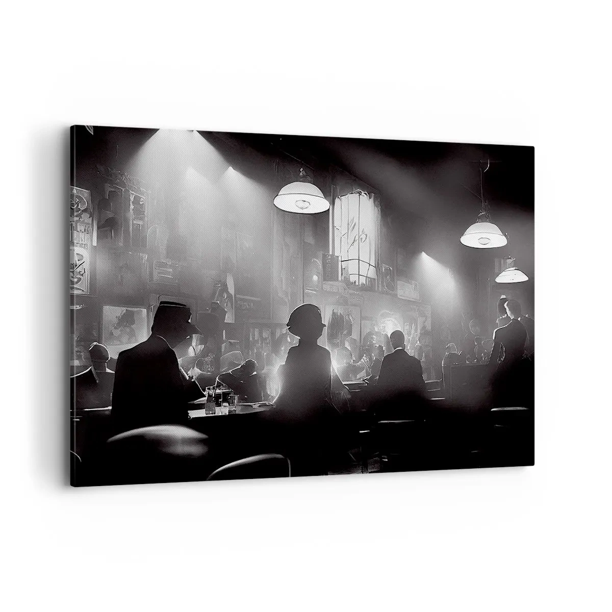 Cuadro sobre lienzo - Impresión de Imagen - Escena de clubes nocturnos de jazz en blanco y negro - 100x70cm - En clave de jazz - Decoración de pared moderna para salón y dormitorio ARTTOR
