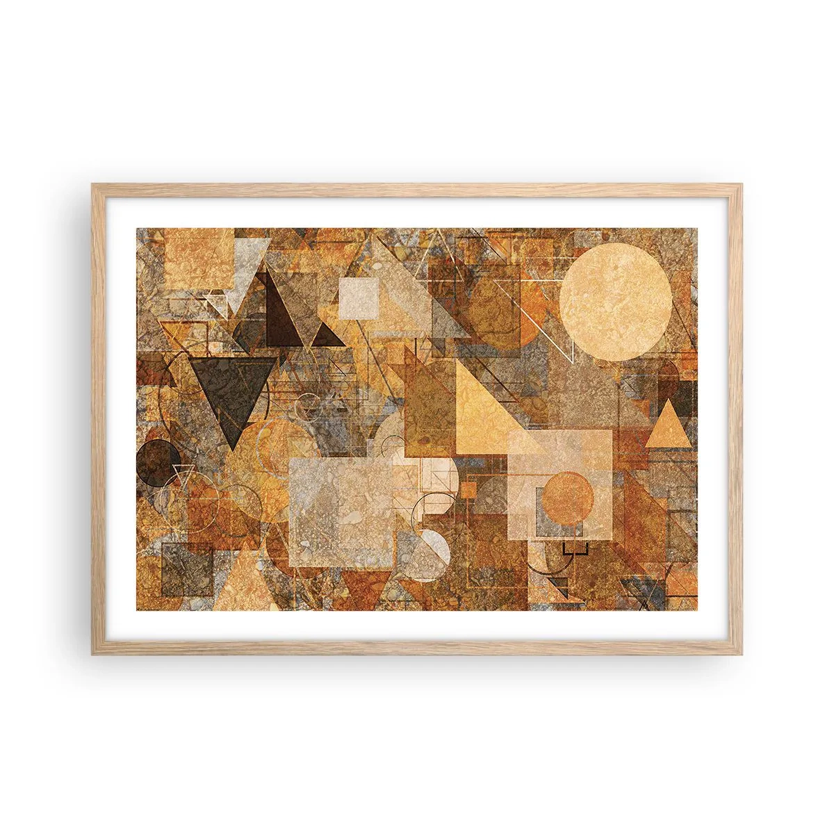 Póster en marco roble claro - Estudio cubista en bronce - 70x50 cm
