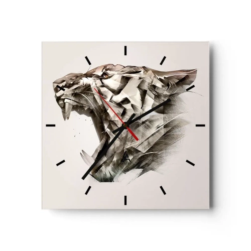 Reloj de pared - Reloj de vidrio - Imagen abstracta de un tigre en tonos beige. - 30x30cm - Ya sabes quién manda - Decoración de pared moderna para salón y dormitorio ARTTOR