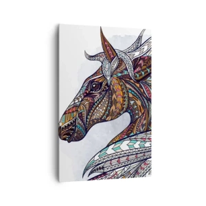 Cuadro sobre lienzo - Impresión de Imagen - Un caballo geométrico con una crin colorida y detallada. - 80x120cm - El corcel de un guerrero celta - Decoración de pared moderna para salón y dormitorio ARTTOR