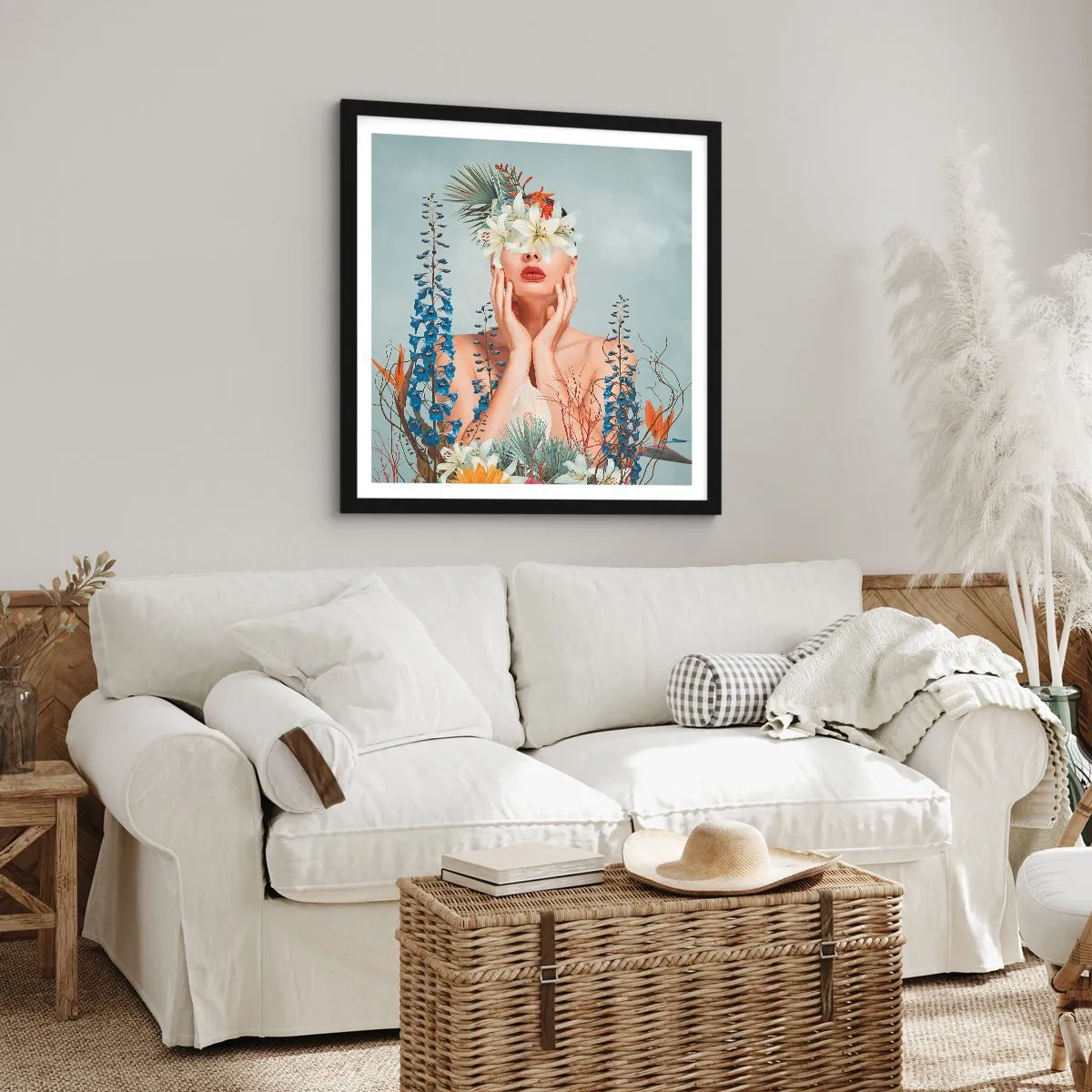 Póster en marco negro - Mujer-flor - 40x40 cm