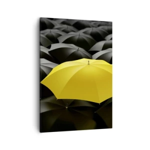 Cuadro sobre lienzo - Impresión de Imagen - Un paraguas amarillo entre paraguas negros. - 50x70cm - Adiós a la tristeza - Decoración de pared moderna para salón y dormitorio ARTTOR
