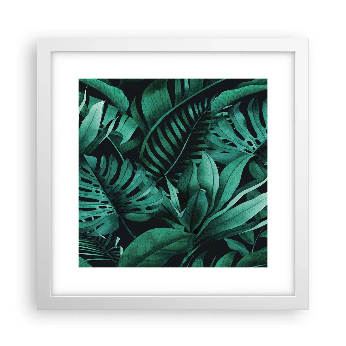 Póster en marco blanco - Profundidad del verde tropical - 30x30 cm