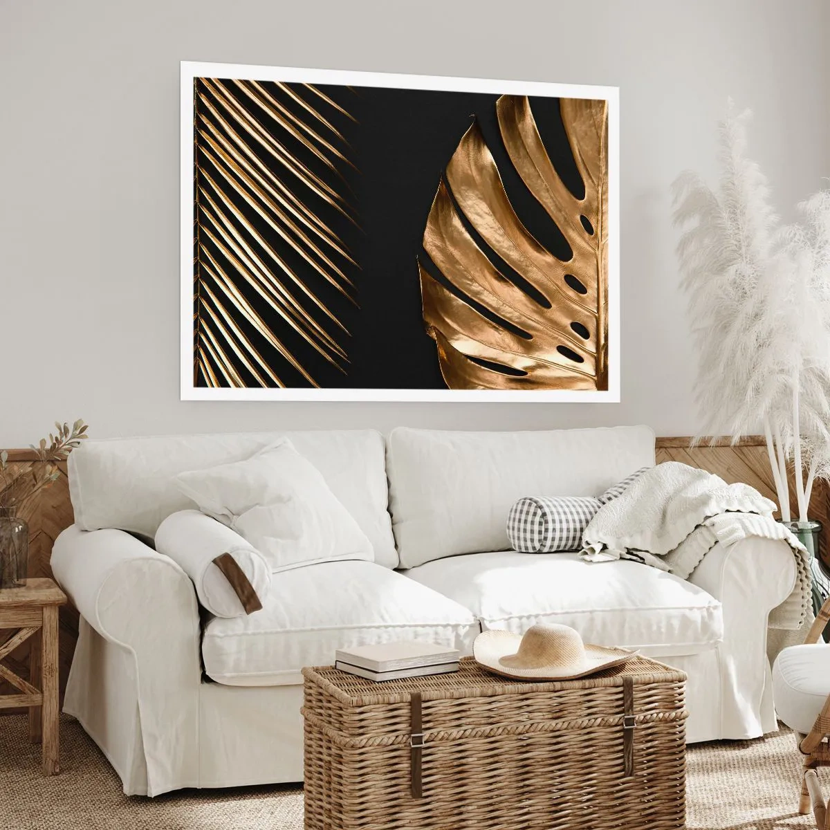 Póster - Hojas doradas sobre fondo negro - 100x70cm - Diferente, e igualmente valioso - Decoración de pared moderna para salón y dormitorio ARTTOR