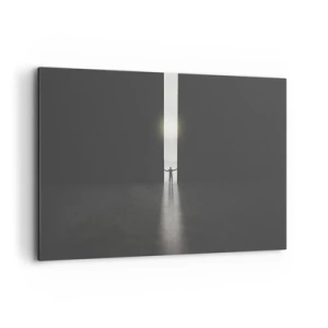 Cuadro sobre lienzo - Impresión de Imagen - Un hombre de pie a la luz de una estrecha rendija en un espacio oscuro. - 100x70cm - Un paso hacia un futuro brillante - Decoración de pared moderna para salón y dormitorio ARTTOR