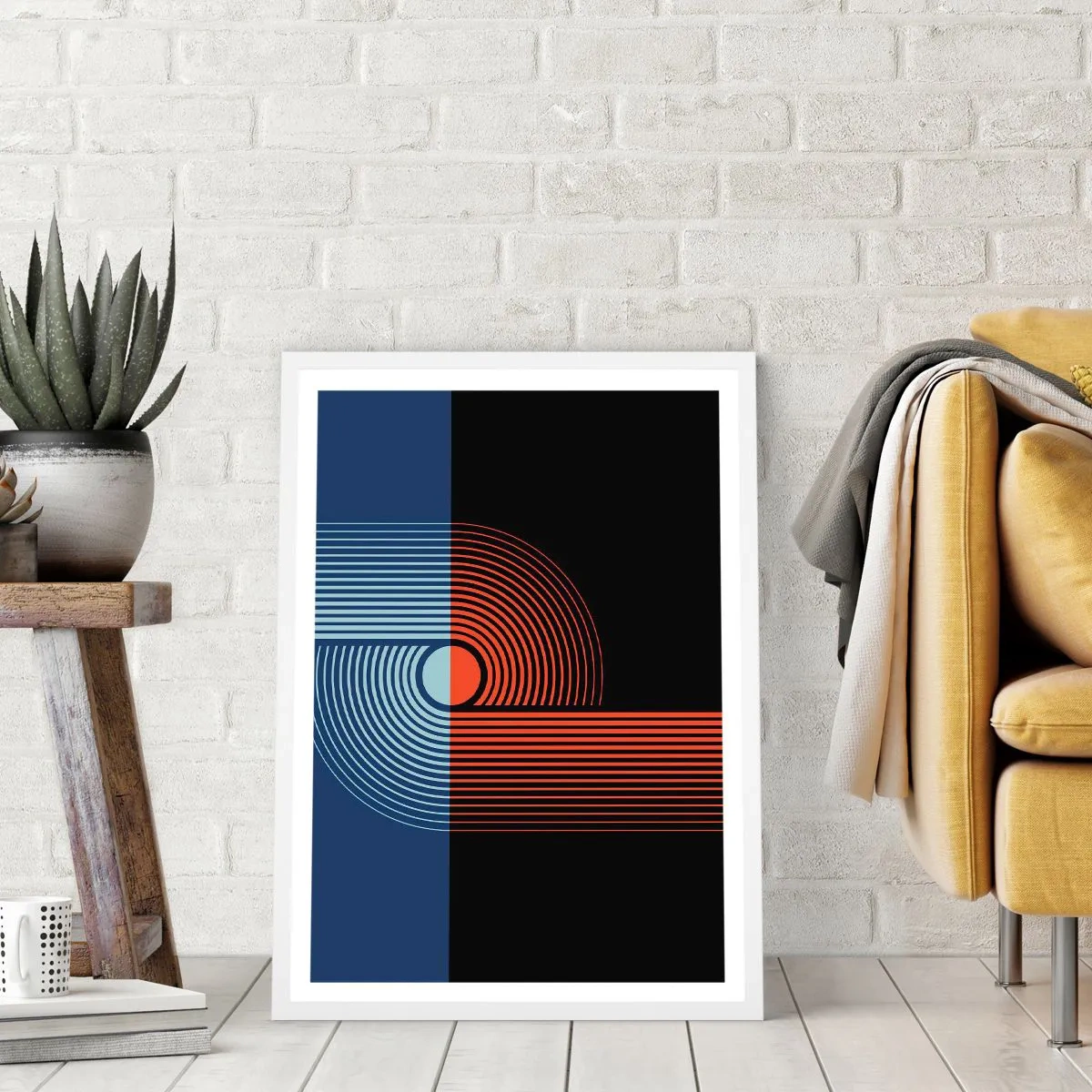 Póster en marco blanco - En un abrazo geométrico - 30x40 cm