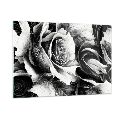 Cuadro sobre vidrio - Impresiones sobre Vidrio - Arreglo floral de rosas blancas y negras con detalles. - 120x80cm - Siempre como una reina - Decoración de pared moderna para salón y dormitorio ARTTOR