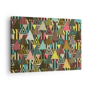 Cuadro sobre lienzo - Impresión de Imagen - Patrón geométrico colorido con triángulos y líneas. - 70x50cm - A ritmo de triángulo - Decoración de pared moderna para salón y dormitorio ARTTOR