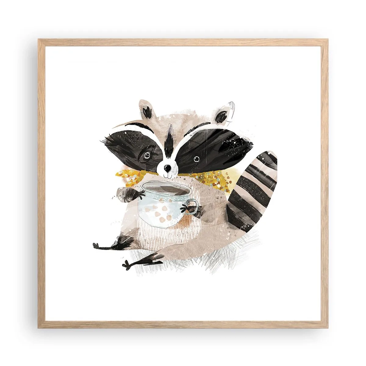 Póster en marco roble claro - Mi amigo mapache - 60x60 cm