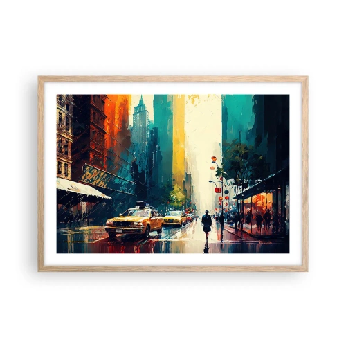 Póster en marco roble claro - Nueva York - hasta la lluvia es colorida - 70x50 cm
