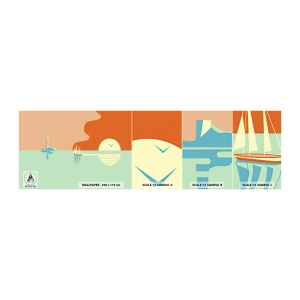 Muestra de fotomural autoadhesivo Deluxe Sticker - Un paisaje marino perfecto - Abstracción, Velero, Linterna - 100x30 cm