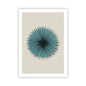 Póster - Patrón geométrico en forma de círculo radial. - 50x70cm - Radiante en azul - Decoración de pared moderna para salón y dormitorio ARTTOR