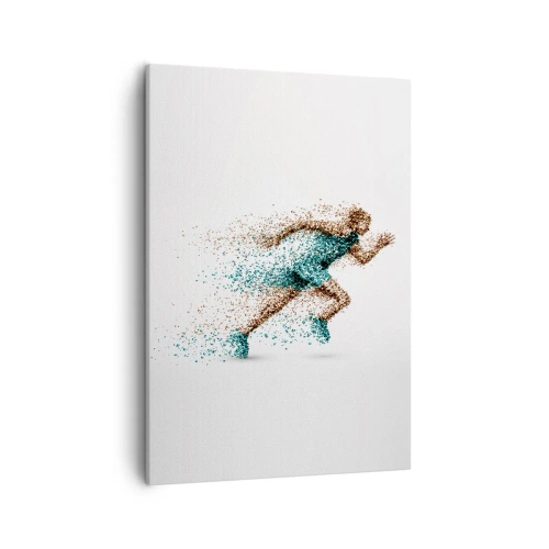 Cuadro sobre lienzo - Impresión de Imagen - Una figura de corredor dinámica compuesta de pequeñas partículas. - 50x70cm - La vida es una carrera - Decoración de pared moderna para salón y dormitorio ARTTOR