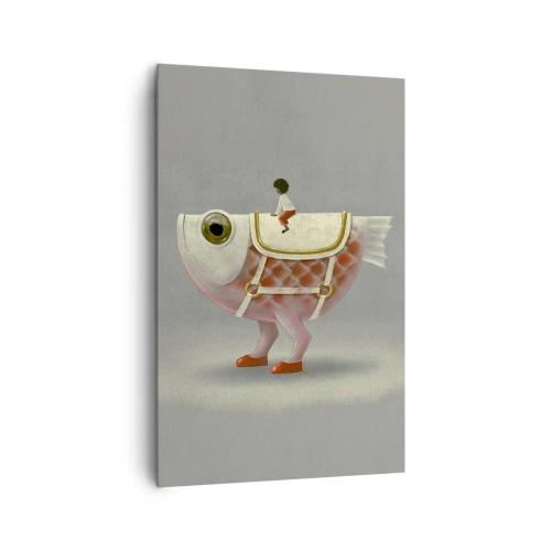 Cuadro sobre lienzo - Impresión de Imagen - Un elegante jinete de pez con piernas y silla de montar. - 80x120cm - Jinete del pescado - Decoración de pared moderna para salón y dormitorio ARTTOR