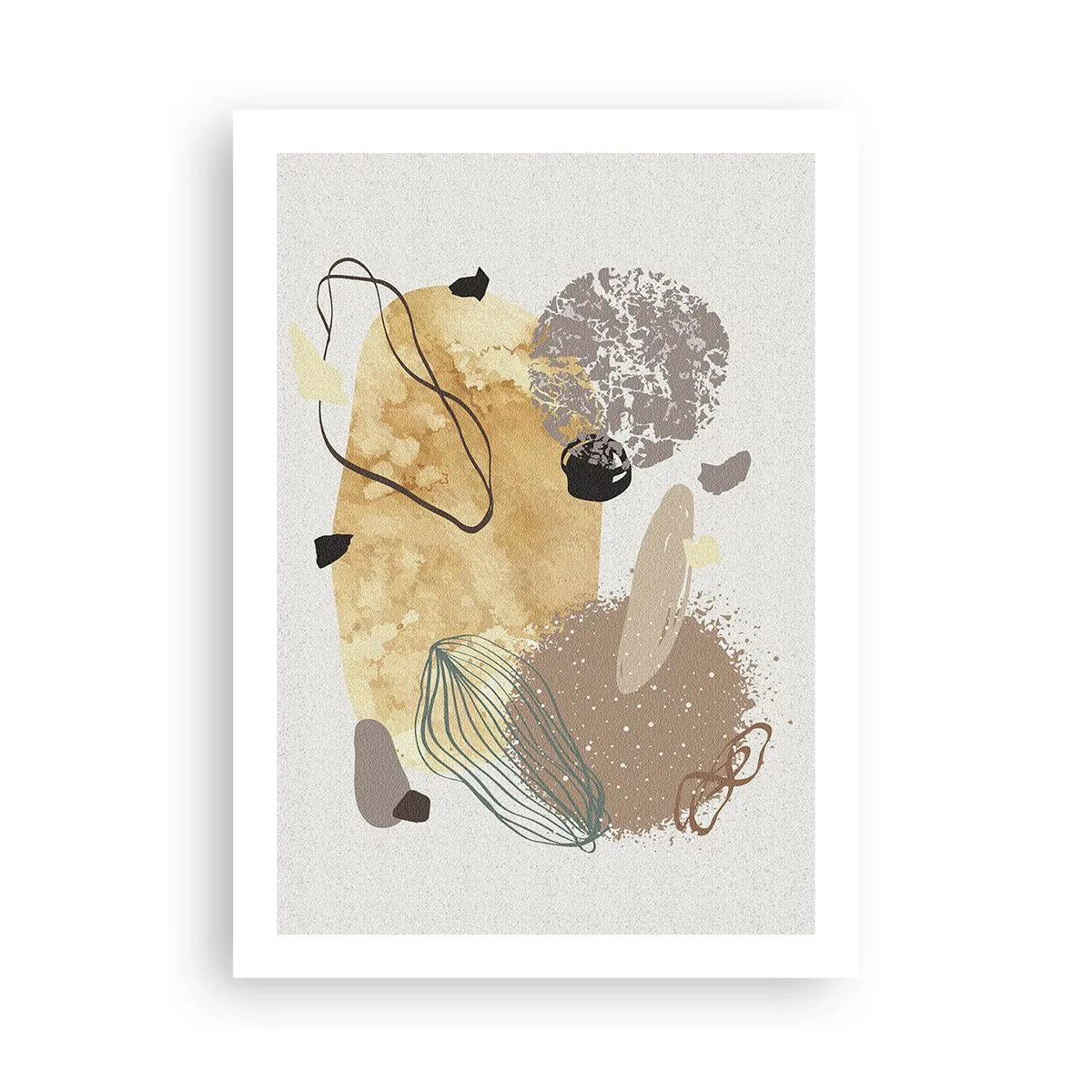 Póster - Composición abstracta en tonos naturales. - 50x70cm - Plumología aplicada - Decoración de pared moderna para salón y dormitorio ARTTOR