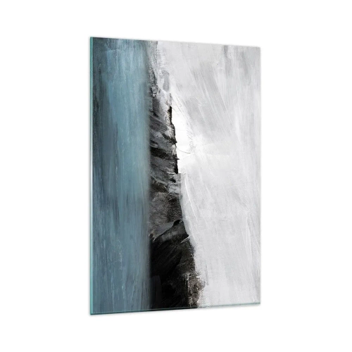 Cuadro sobre vidrio - Impresiones sobre Vidrio - Paisaje abstracto con agua y una orilla rocosa - 80x120cm - Agua - tierra: un choque de elementos - Decoración de pared moderna para salón y dormitorio ARTTOR