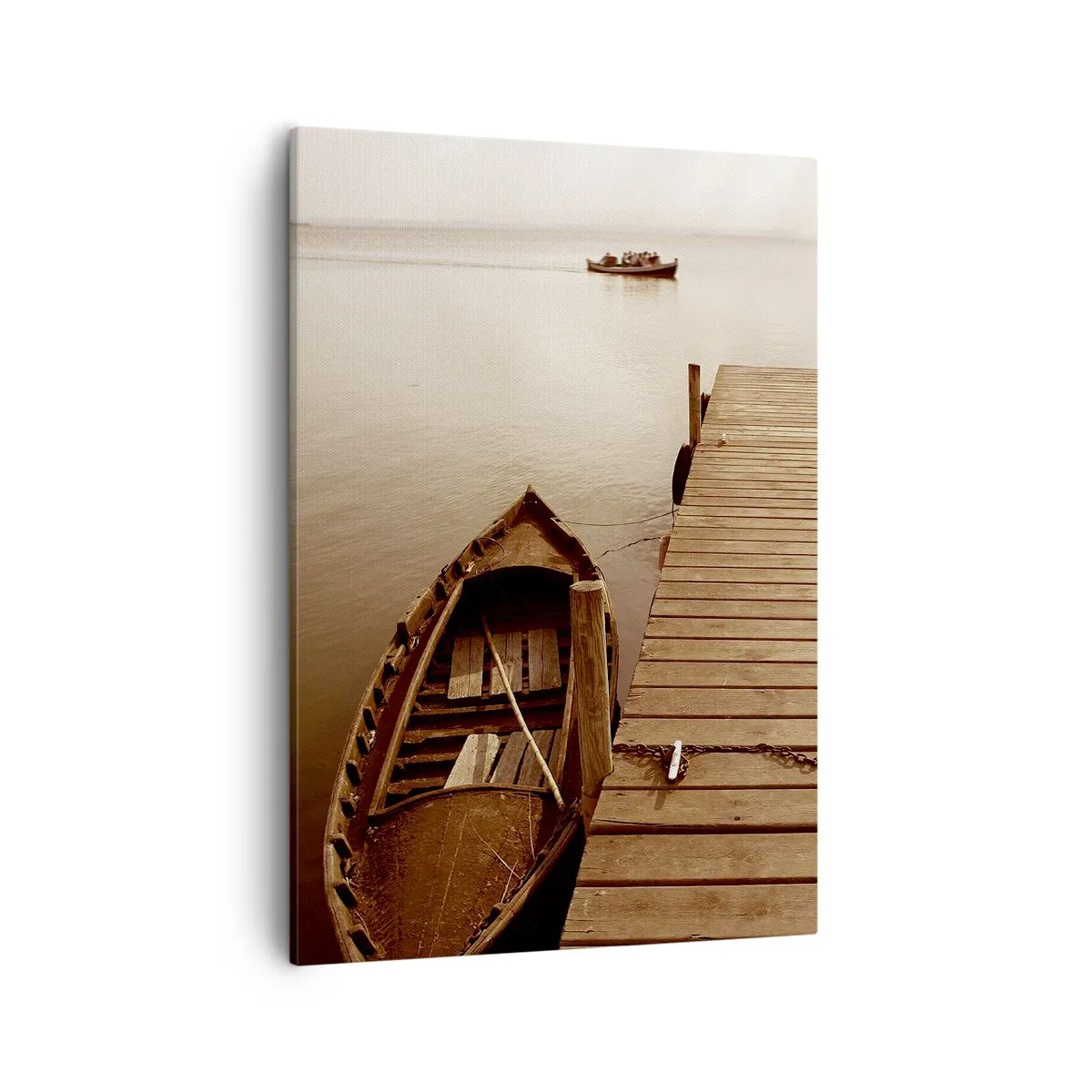 Cuadro sobre lienzo - Impresión de Imagen - Muelle de madera y barco en un lago tranquilo - 50x70cm - La auténtica paz - Decoración de pared moderna para salón y dormitorio ARTTOR