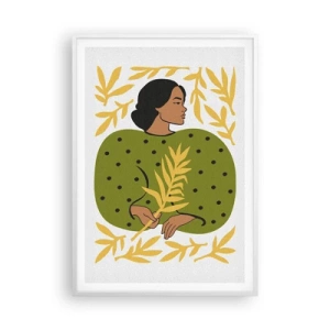 Póster en marco blanco - Chica hawaiana - 70x100 cm