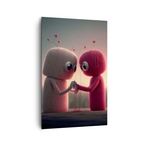Cuadro sobre lienzo - Impresión de Imagen - Personajes de hilo en un encantador entorno con temática de corazones. - 80x120cm - Todo el mundo puede amar - Decoración de pared moderna para salón y dormitorio ARTTOR