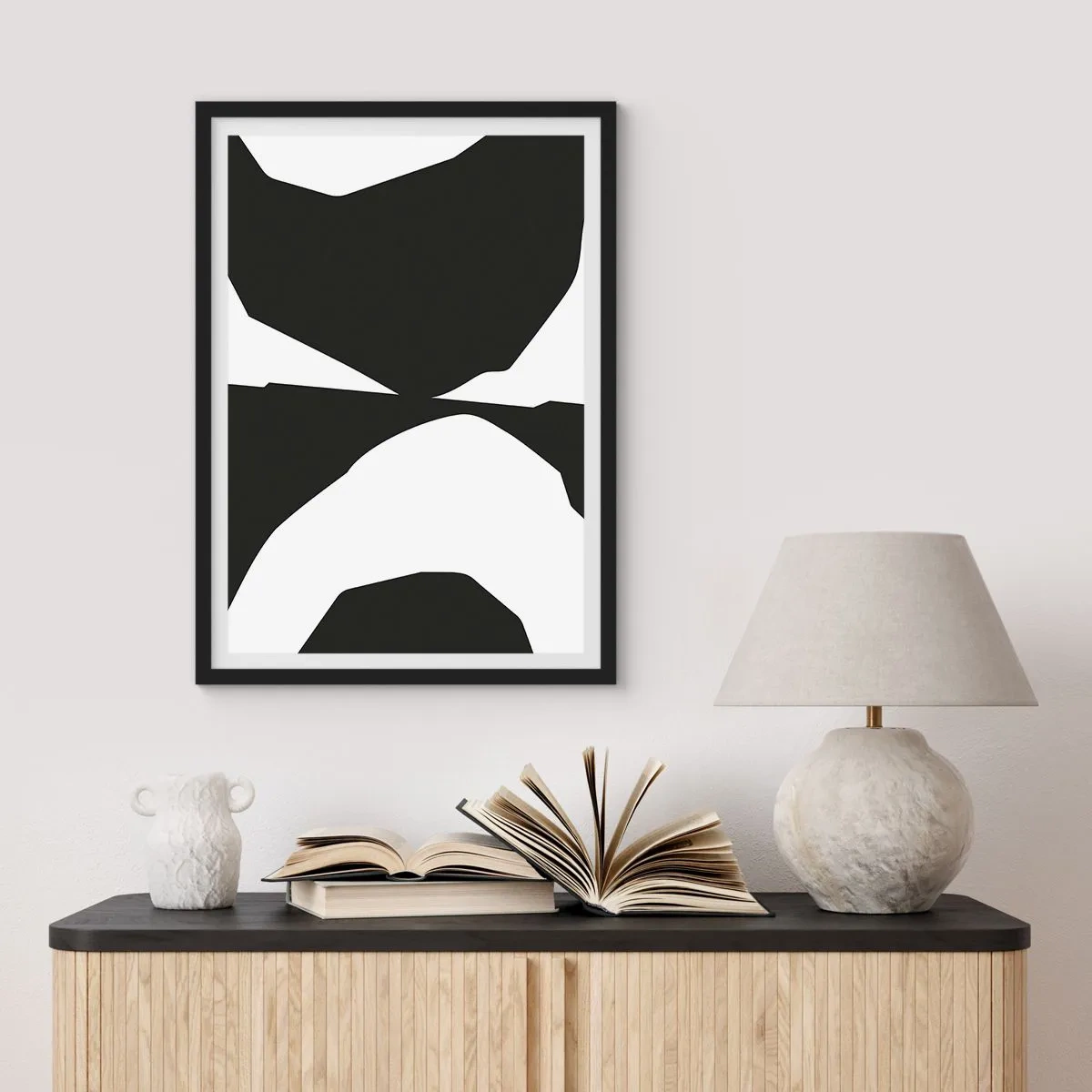 Póster en marco negro - Composición abstracta en blanco y negro - 50x70cm - Positivo-negativo - Decoración de pared moderna para salón y dormitorio ARTTOR