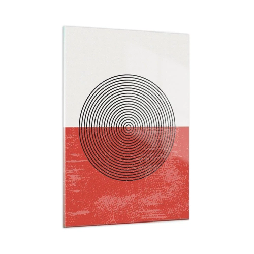 Cuadro sobre vidrio - Impresiones sobre Vidrio - Patrón geométrico con un círculo sobre un fondo rojo y blanco. - 50x70cm - En el corazón de la misma - Decoración de pared moderna para salón y dormitorio ARTTOR