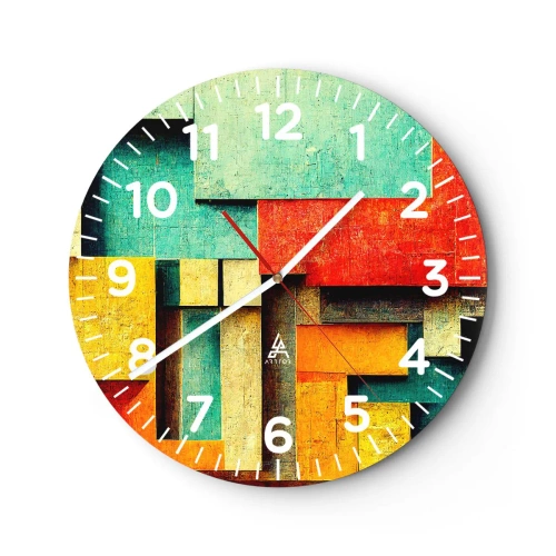 Reloj de pared - Reloj de vidrio - Festival de ángulos rectos - 30x30 cm