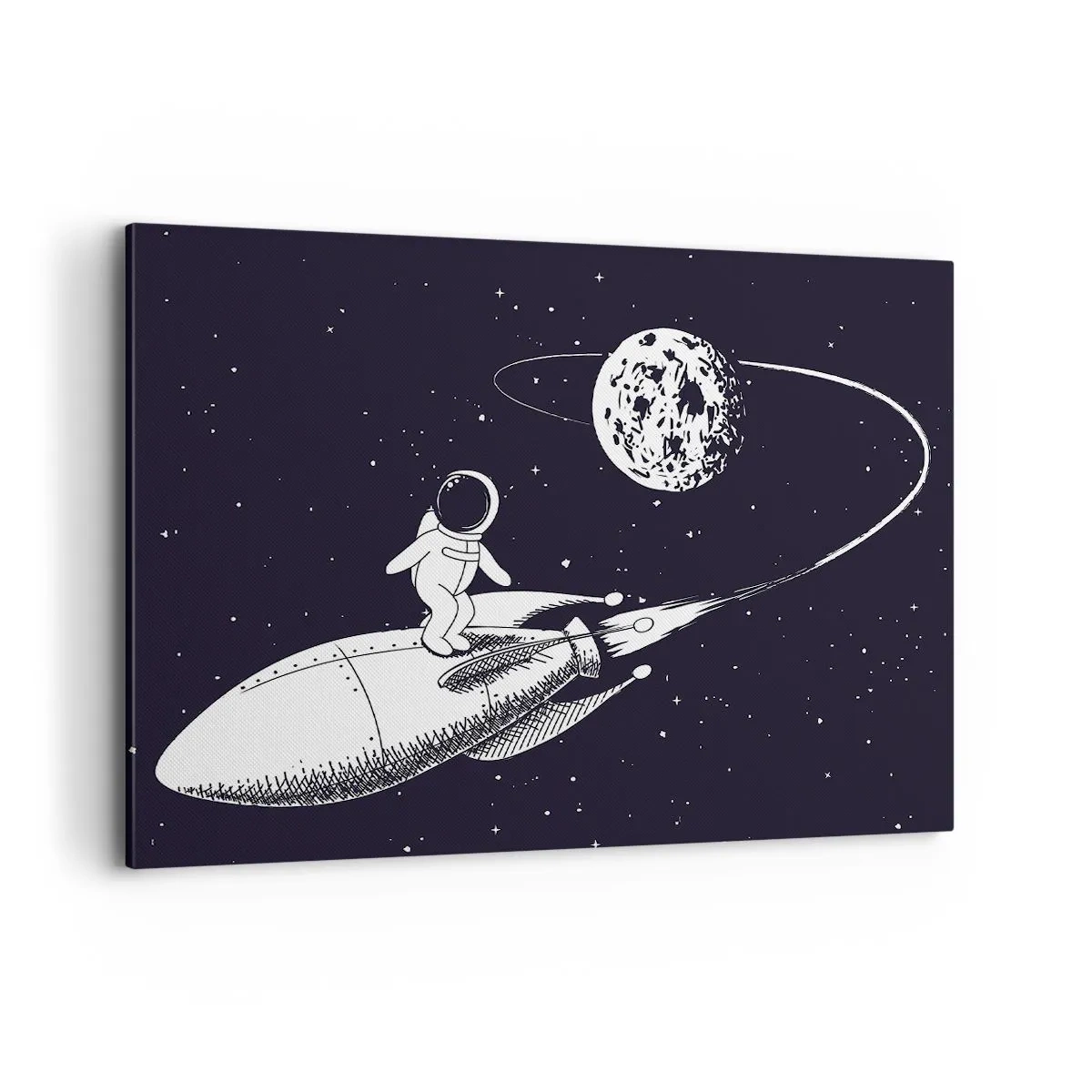Cuadro sobre lienzo - Impresión de Imagen - Astronauta en un cohete en el espacio - 100x70cm - Surfista espacial - Decoración de pared moderna para salón y dormitorio ARTTOR