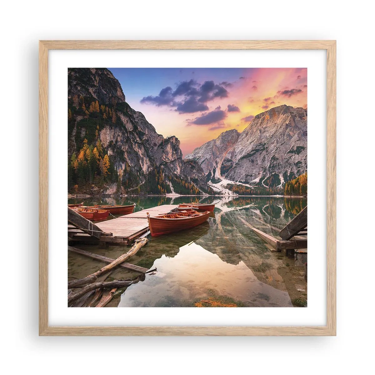 Póster en marco roble claro - Espejo entre montañas - 50x50 cm