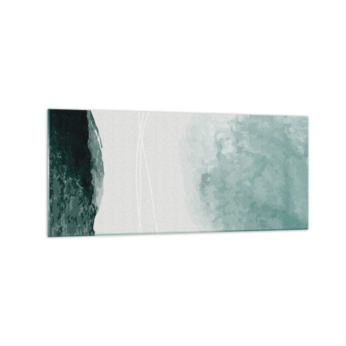 Cuadro sobre vidrio - Impresiones sobre Vidrio - Una delicada composición abstracta en tonos verdes con formas sutiles sobre un fondo claro. - 120x50cm - Un encuentro con la niebla - Decoración de pared moderna para salón y dormitorio ARTTOR