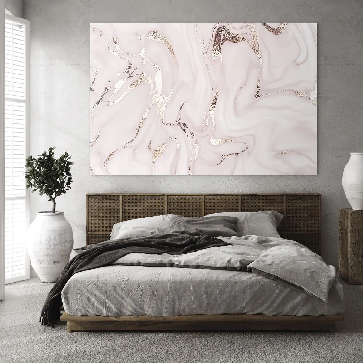 Cuadro sobre vidrio - Impresiones sobre Vidrio - Patrón de mármol abstracto de oro rosa - 120x80cm - En rosa - Decoración de pared moderna para salón y dormitorio ARTTOR