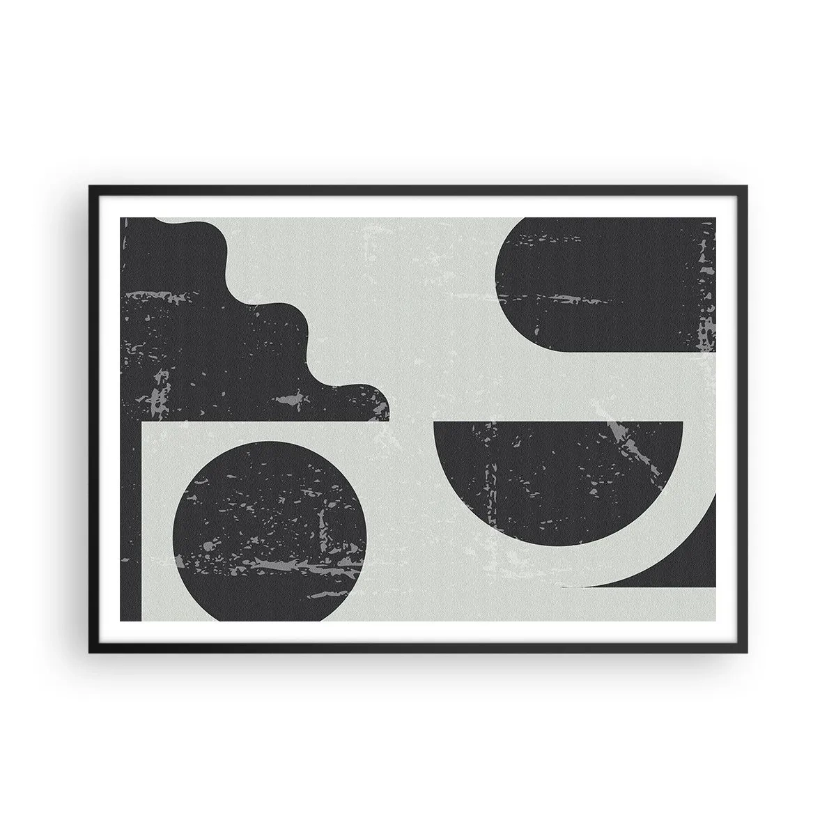 Póster en marco negro - Patrones geométricos en tonos negros y grises. - 100x70cm - Composición arriba y abajo - Decoración de pared moderna para salón y dormitorio ARTTOR