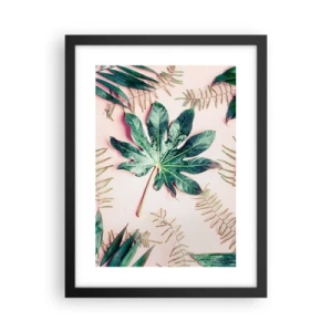 Póster en marco negro - Estudio de vegetación sobre fondo rosa - 30x40 cm