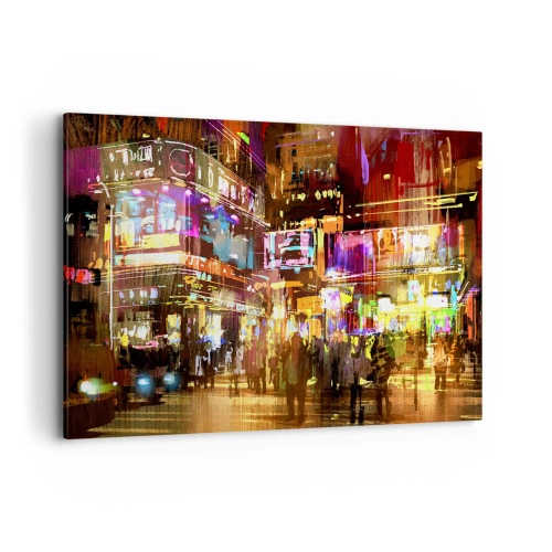 Cuadro sobre lienzo - Impresión de Imagen - Una ciudad vibrante por la noche bajo la luz de neón. - 120x80cm - En un mar de luz - Decoración de pared moderna para salón y dormitorio ARTTOR