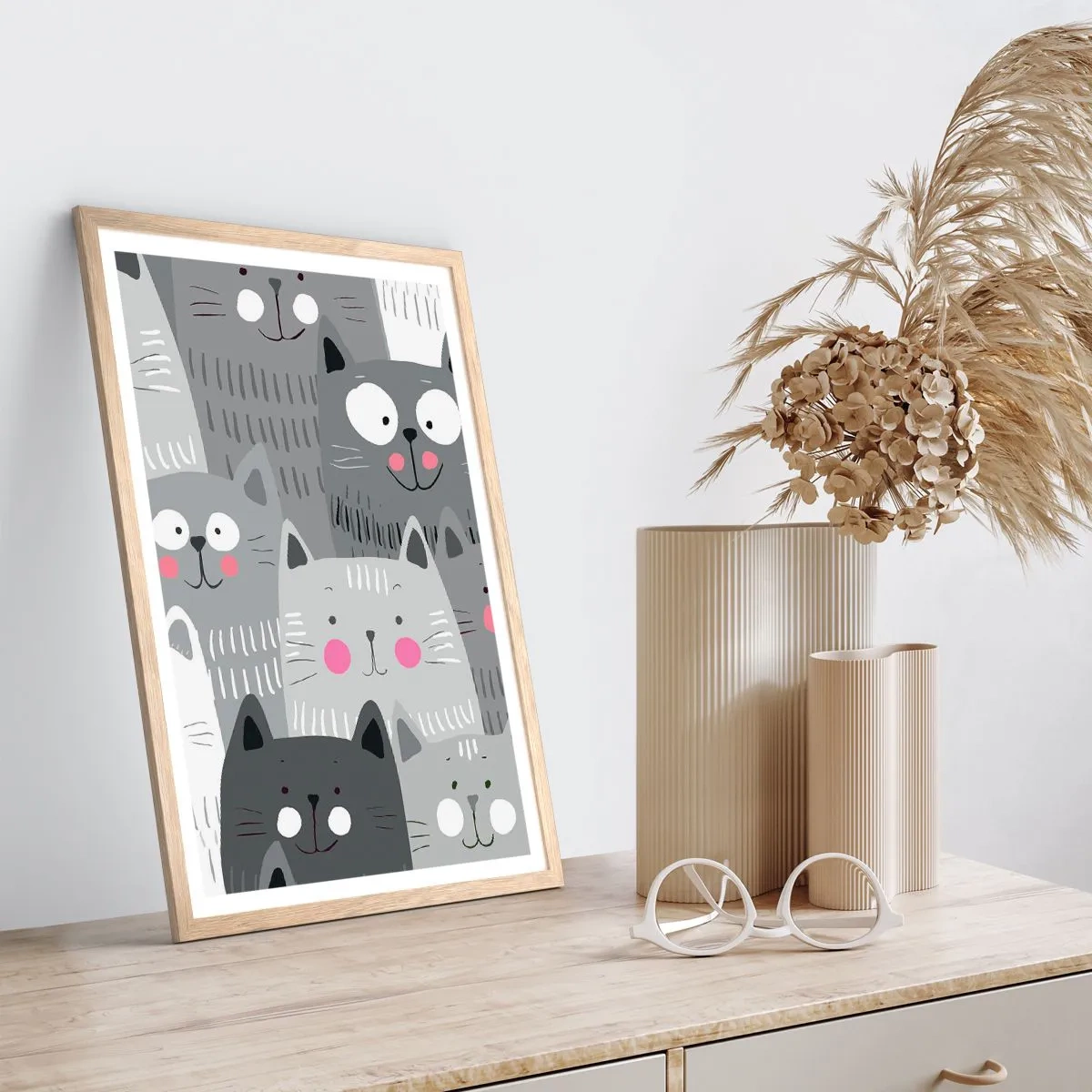 Póster en marco roble claro - El mundo de los gatos - 50x70 cm