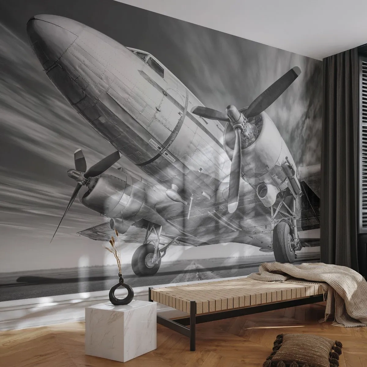 Fotomural Premium Sand - Siempre listo para volar - Avión, Retro, Aeronave - 100x70 cm
