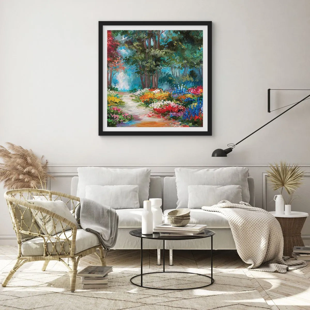 Póster en marco negro - Jardín forestal, bosque floral - 30x30 cm
