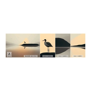 Muestra de fotomural autoadhesivo Deluxe Sticker - Un caballero en el lago - Pájaro, Paisaje, Minimalismo - 100x30 cm