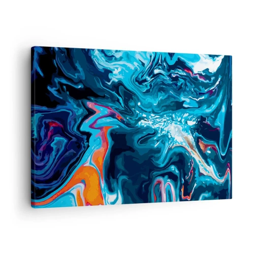 Cuadro sobre lienzo - Impresión de Imagen - Un patrón abstracto en tonos azules con acentos naranjas. - 70x50cm - Un viaje al cielo - Decoración de pared moderna para salón y dormitorio ARTTOR