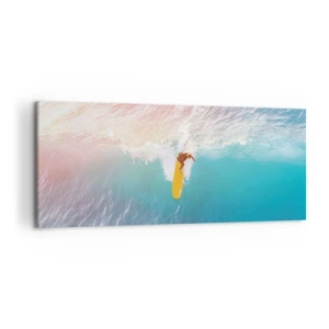 Cuadro sobre lienzo - Impresión de Imagen - Surfista en una ola en colores pastel - 120x50cm - Jinete del océano - Decoración de pared moderna para salón y dormitorio ARTTOR