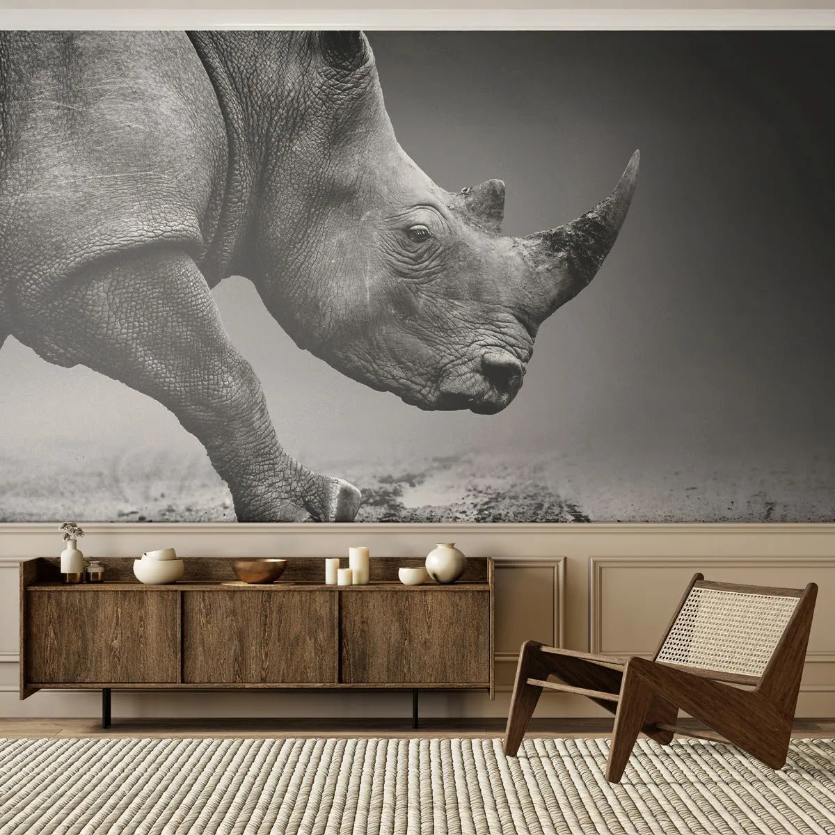 Fotomural Premium Sand - Fuerza imparable - Rinoceronte, animales, África - 400x280 cm