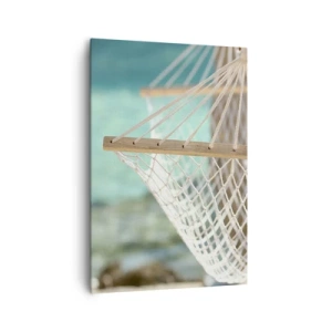 Cuadro sobre lienzo - Impresión de Imagen - Una hamaca con vistas al agua turquesa. - 70x100cm - Momento de relax - Decoración de pared moderna para salón y dormitorio ARTTOR