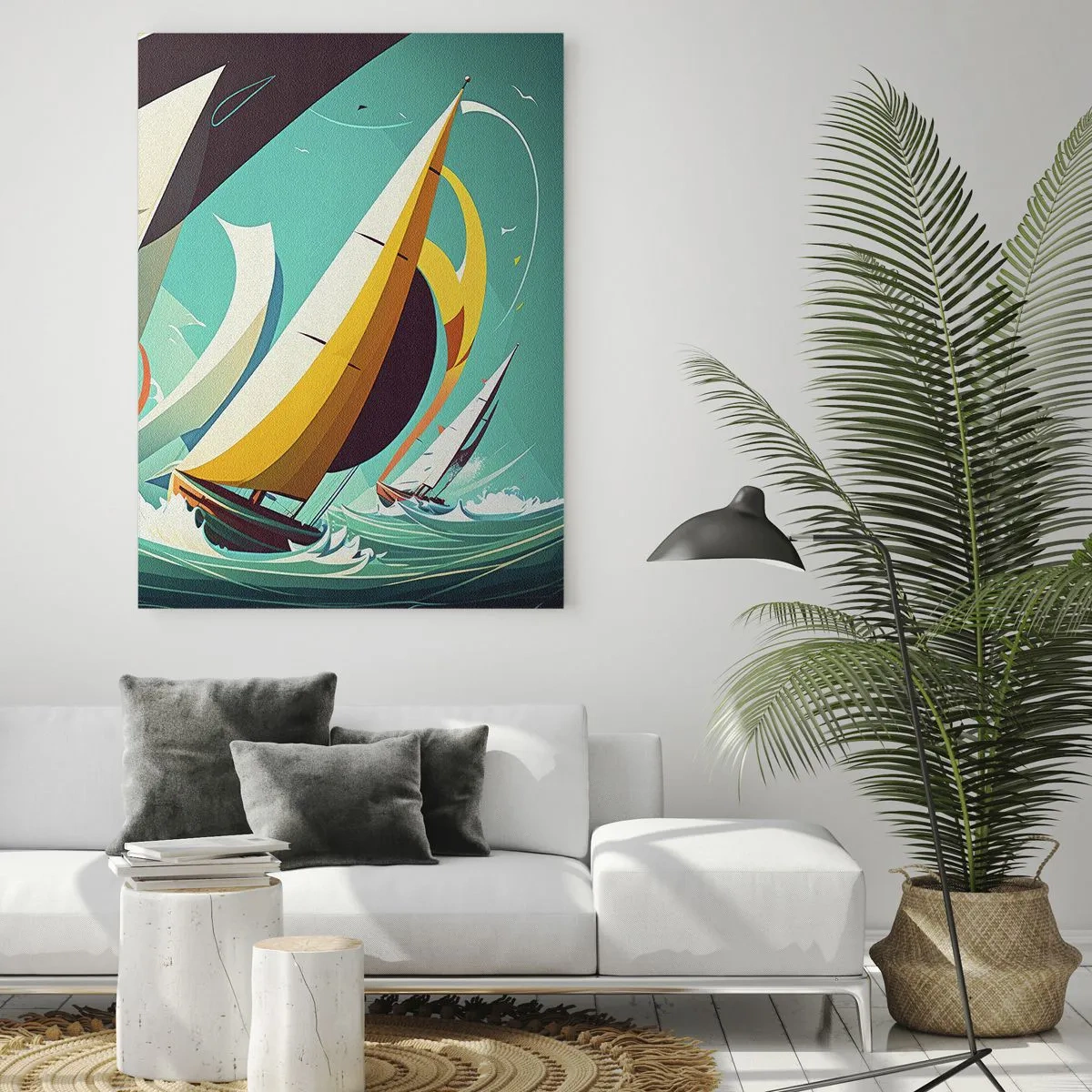 Cuadro sobre vidrio - Impresiones sobre Vidrio - Ilustración de estilo retro de veleros en un mar tempestuoso - 50x70cm - Afrontar los elementos - Decoración de pared moderna para salón y dormitorio ARTTOR
