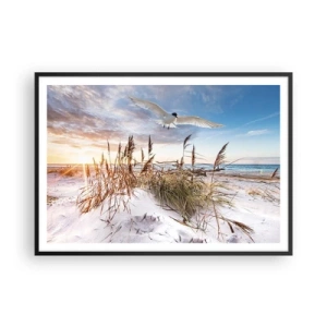 Póster en marco negro - Playa con gaviotas volando al atardecer - 100x70cm - Viento del mar - Decoración de pared moderna para salón y dormitorio ARTTOR