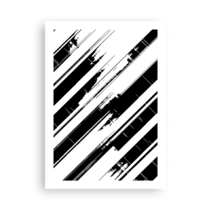 Póster - Abstracción minimalista en blanco y negro con líneas geométricas. - 50x70cm - Composición intensa y dinámica - Decoración de pared moderna para salón y dormitorio ARTTOR