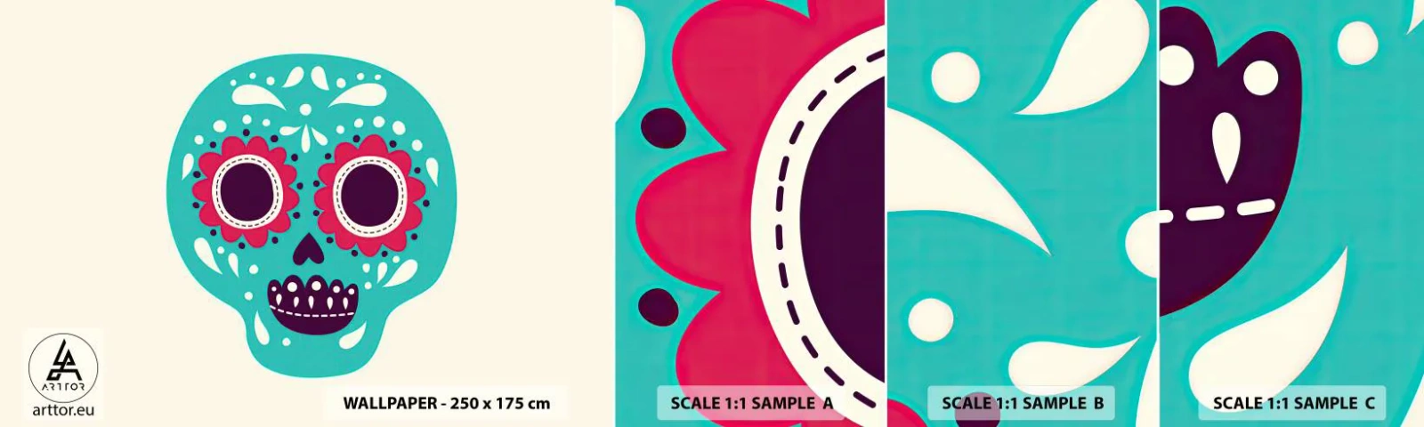 Muestra de fotomural autoadhesivo Deluxe Sticker - La vida: diversión hasta la muerte - Cráneo, México, mexicano - 100x30 cm