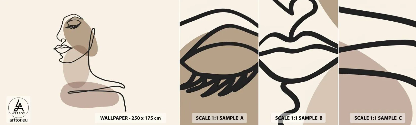 Muestra de fotomural autoadhesivo Deluxe Sticker - Una línea de hermosura - Abstracción, cara de mujer, Gráficos - 100x30 cm